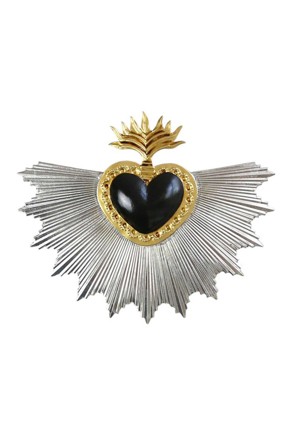 Mexican Folk Art Black Heart W/Golden Rays