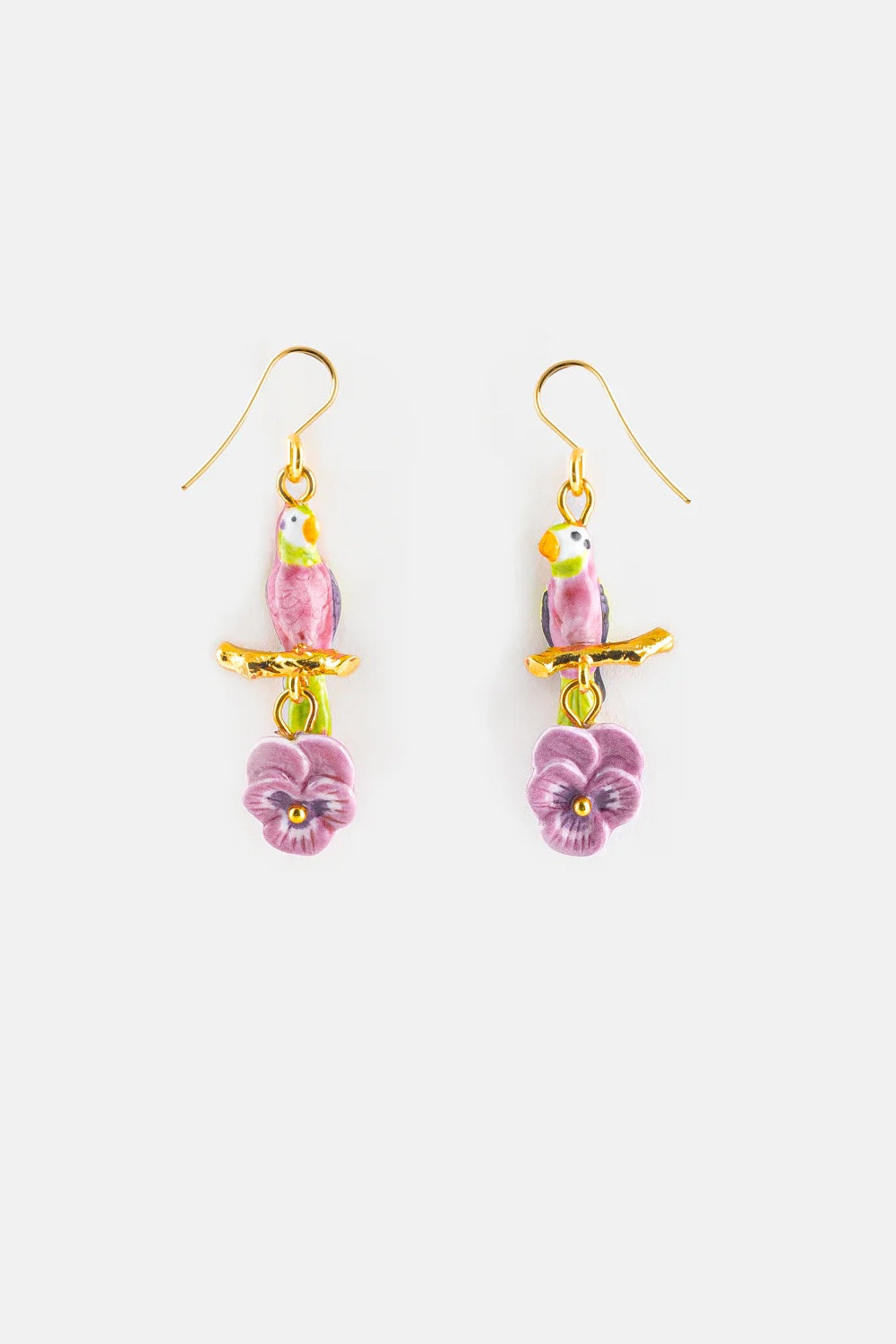 NACH PURPLE PARROT ON BRANCH PENDANT EARRING