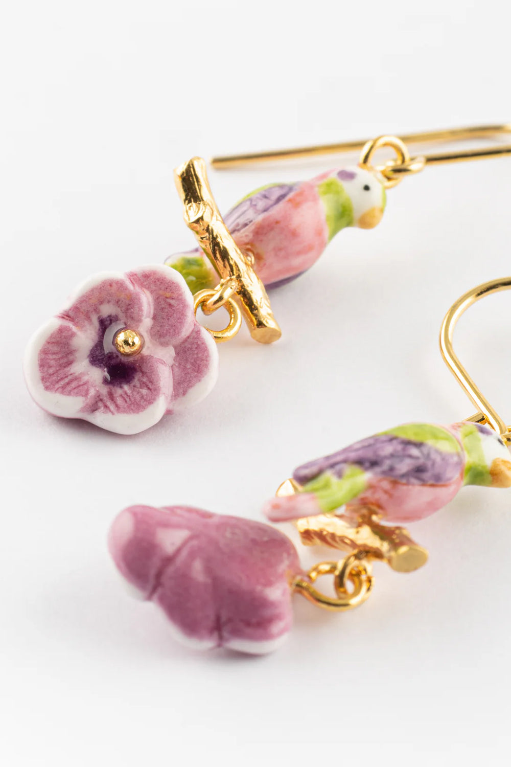 NACH PURPLE PARROT ON BRANCH PENDANT EARRING