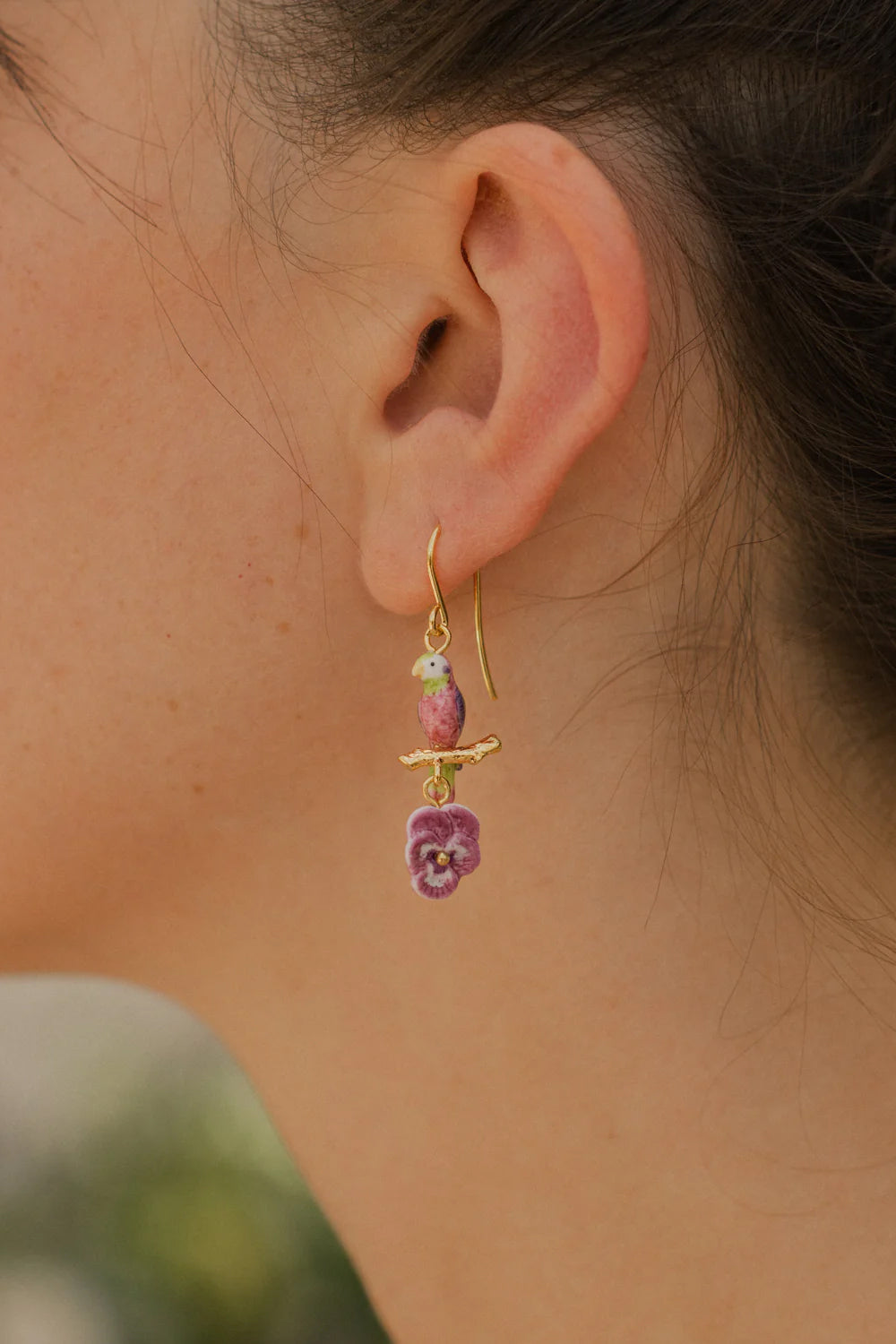 NACH PURPLE PARROT ON BRANCH PENDANT EARRING