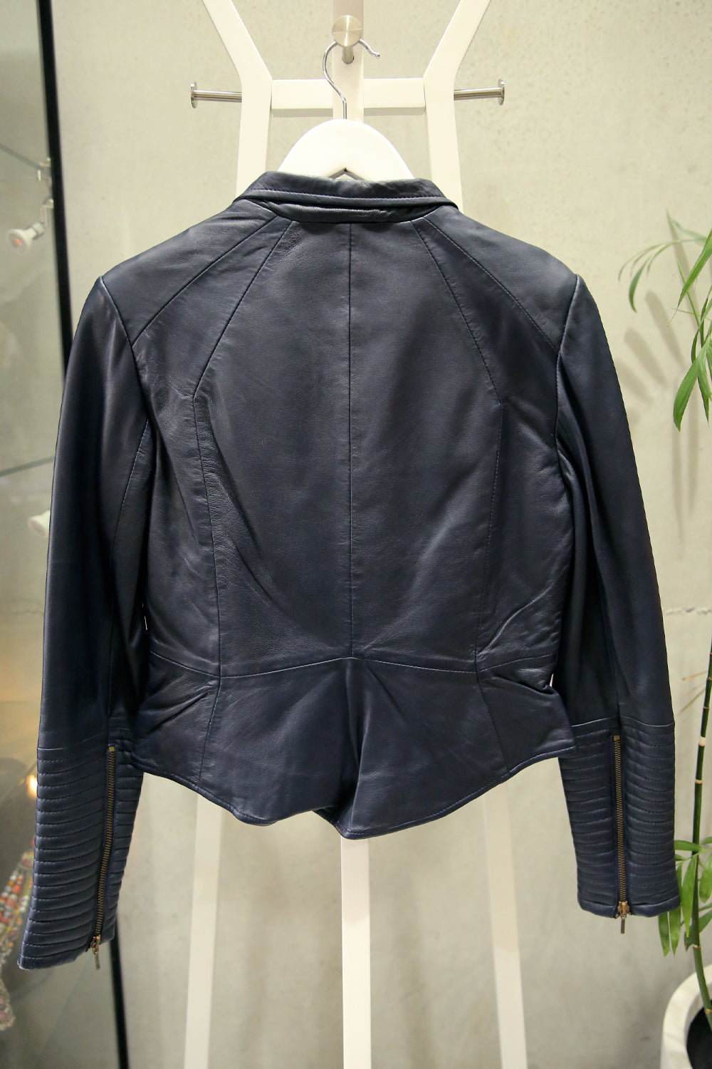 Once Was Navy Leather Biker Jacket
