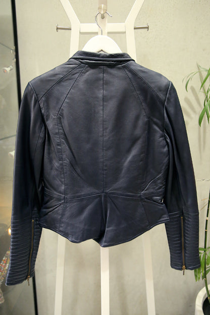 Once Was Navy Leather Biker Jacket