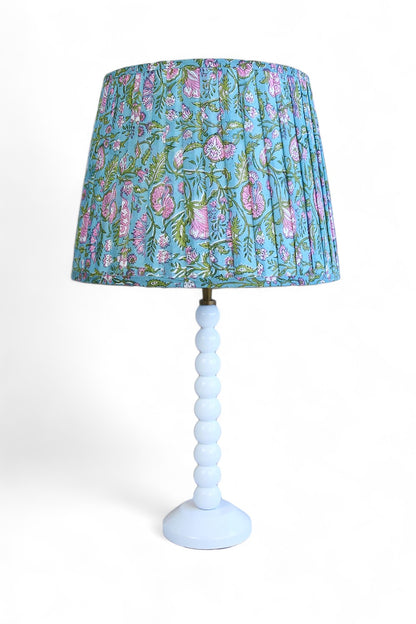 RUBY STAR TRADERS PLEATED TAPERED LAMPSHADE FLORAL BLOCK PRINT BLUE/MULTI COTTON