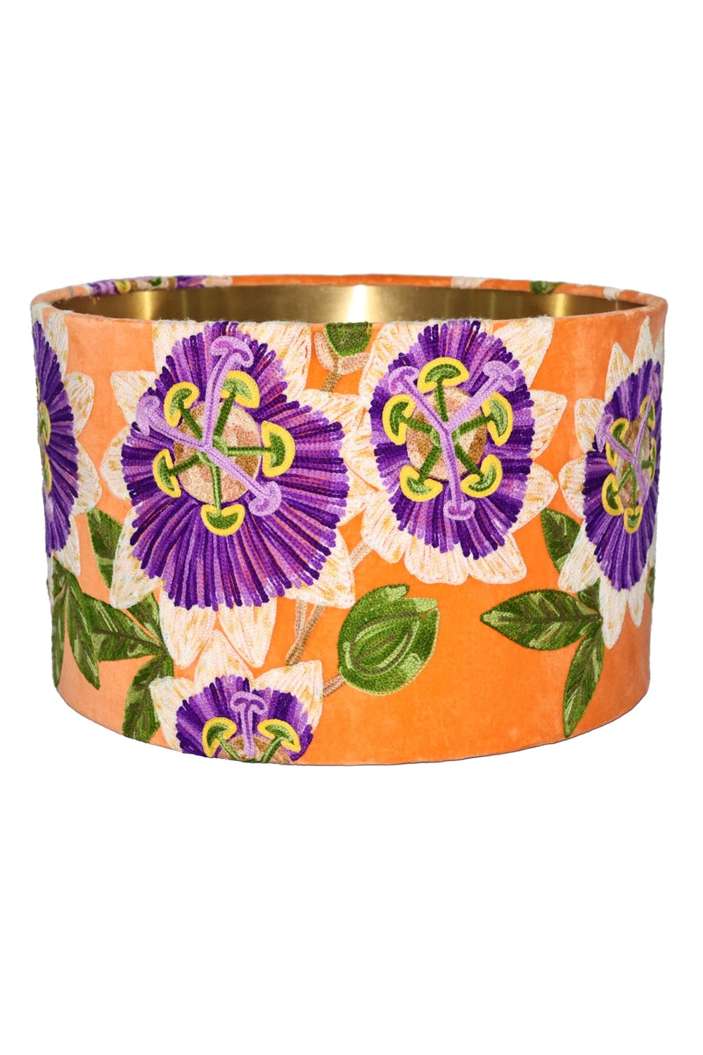 RUBY STAR TRADERS DRUM SHADE PASSIONFRUIT FLOWER ORANGE MULTI COLOUR EMBROIDERED VELVET