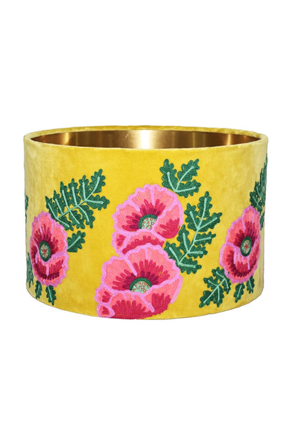 DRUM SHADE CAMELIA YELLOW MULTI COLOUR EMBROIDERED VELVET