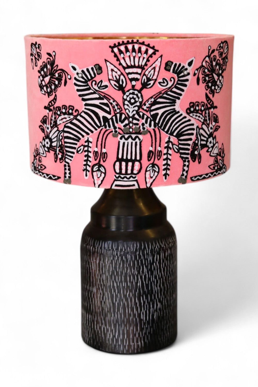 DRUM LAMPSHADE ZEBRA BLUSH VELVET