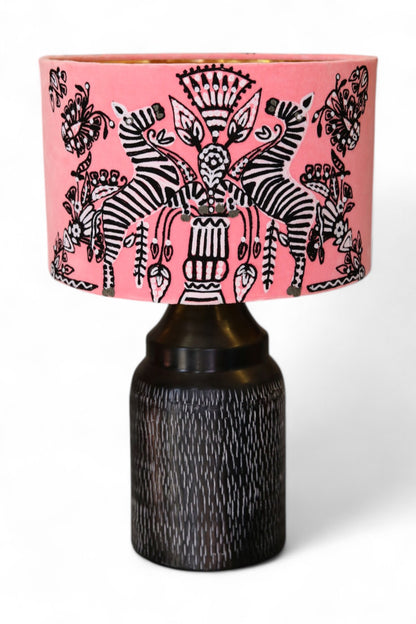 DRUM LAMPSHADE ZEBRA BLUSH VELVET