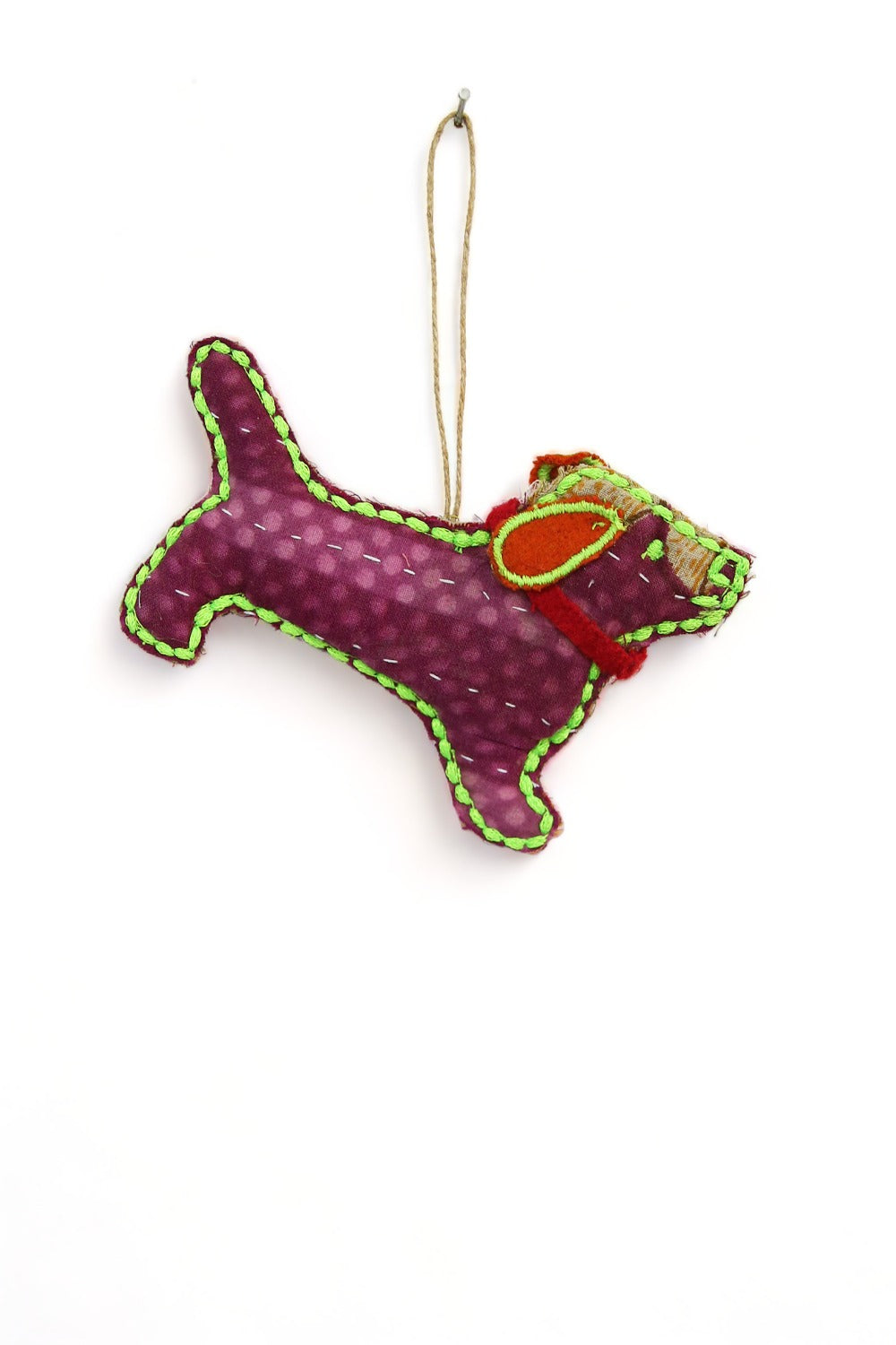 RUBY STAR TRADERS KANTHA DOG CHRISTMAS DECORATION
