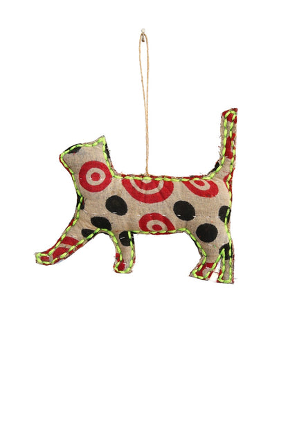 RUBY STAR TRADERS KANTHA FELINE CHRISTMAS DECORATION