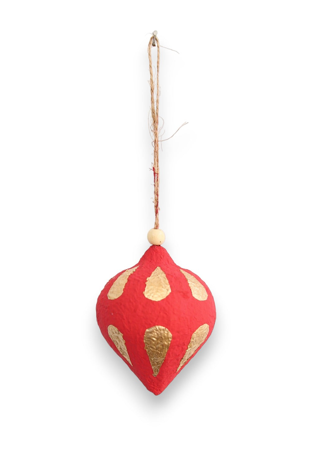 RUBY STAR TRADERS COTTON MACHE RED TEARDROP CHRISTMAS DECORATION