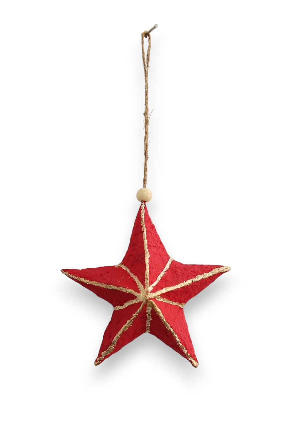 RUBY STAR TRADERS COTTON MACHE RED STAR CHRISTMAS DECORATION