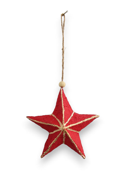 RUBY STAR TRADERS COTTON MACHE RED STAR CHRISTMAS DECORATION