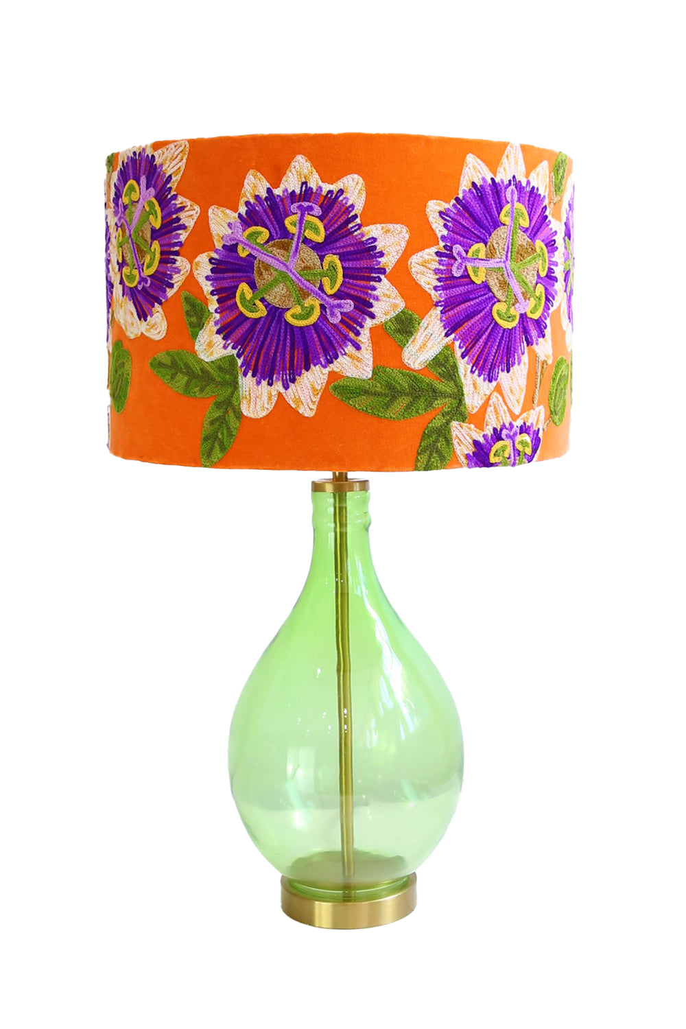 DRUM SHADE PASSIONFRUIT FLOWER ORANGE MULTI COLOUR EMBROIDERED VELVET