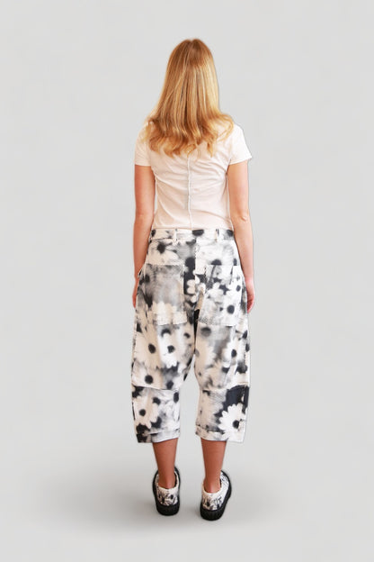 RUNDHOLZ DIP WHITE DROP CROTCH PANT WITH BLACK &amp; GREY DOT IMPRINT