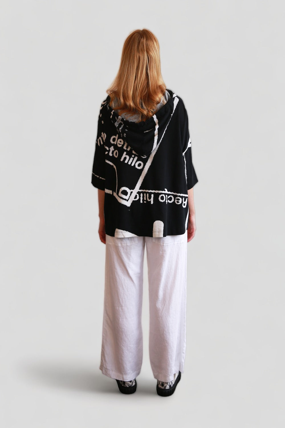 RUNDHOLZ BLACK LABEL BLACK PRINT HOOD CROP TOP