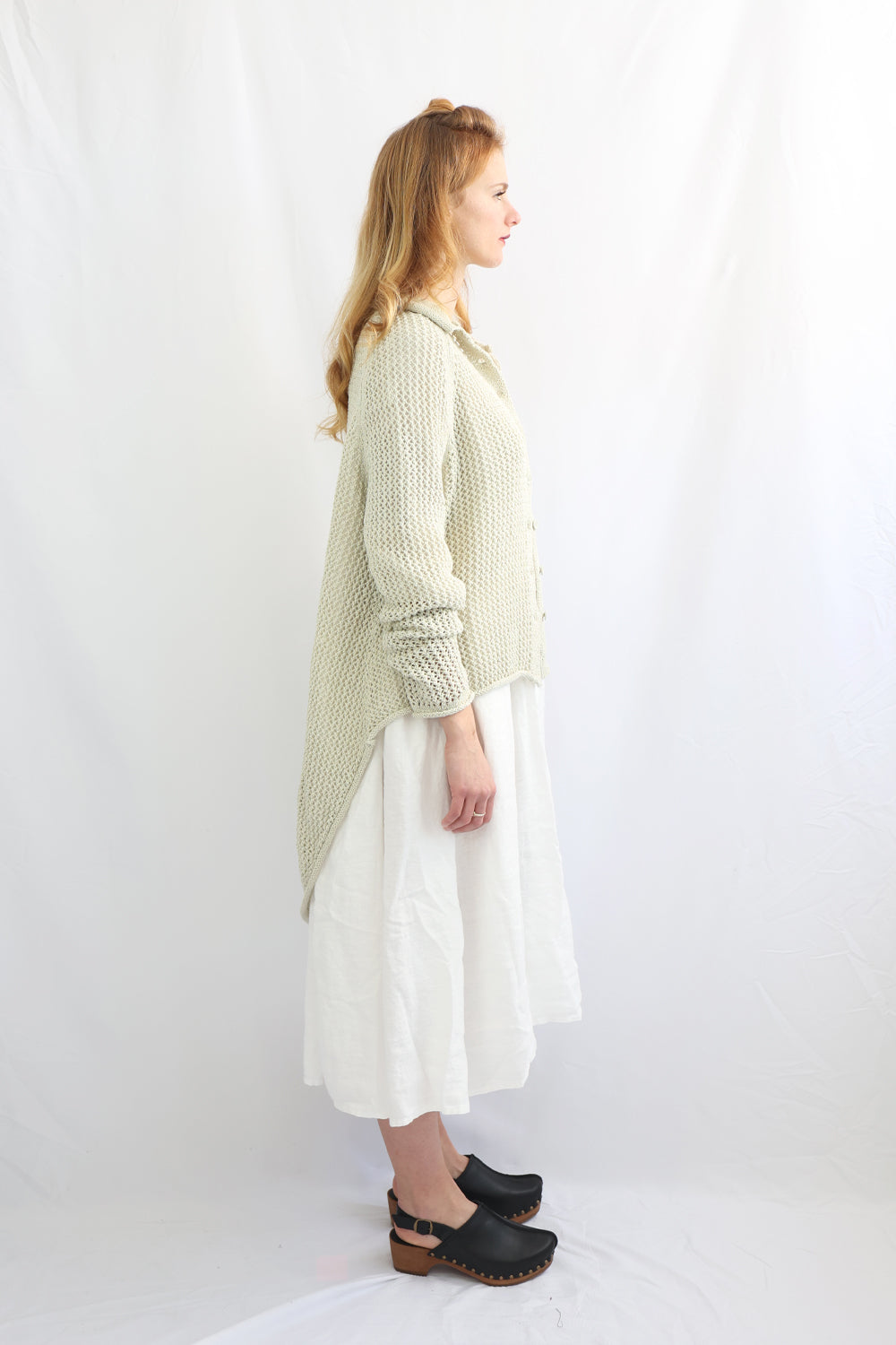 RUNDHOLZ BLACK LABEL PISTACHIO HIGH LOW KNIT CARDIGAN