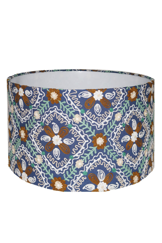 RUBY STAR TRADERS SUZANI DRUM LAMPSHADE BLUE/CHOCOLATE