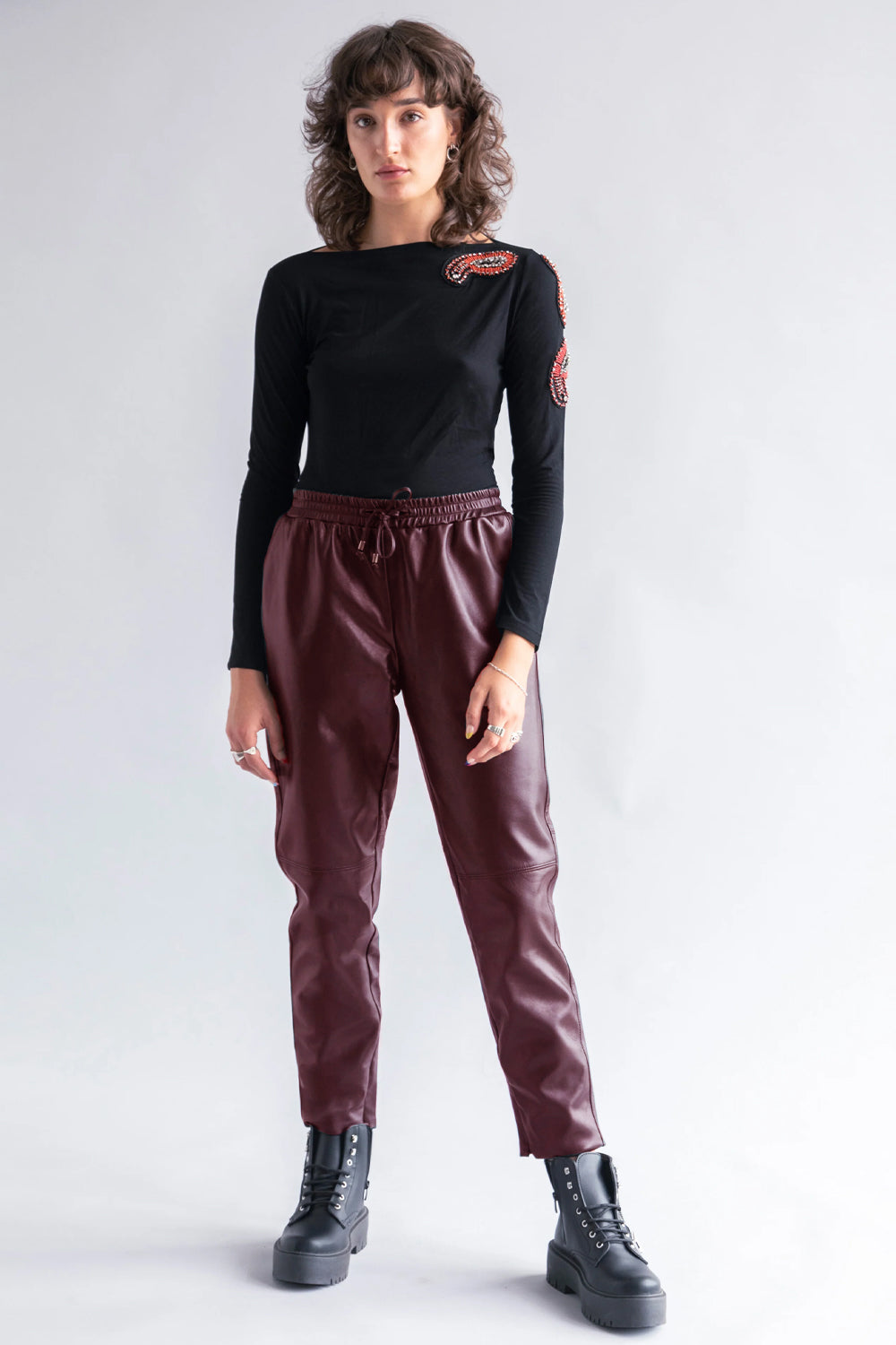 SABATINI LEATHER TRACK PANT PORT