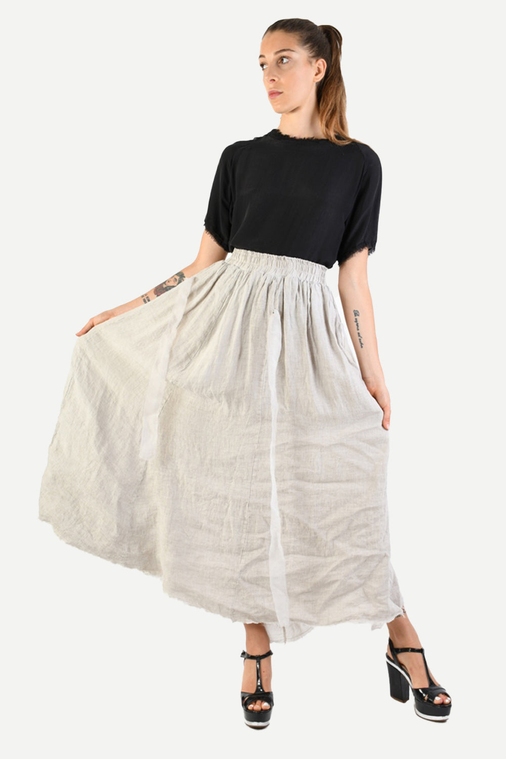 SANCTAMUERTE ADJUSTABLE LINEN SKIRT DESERT