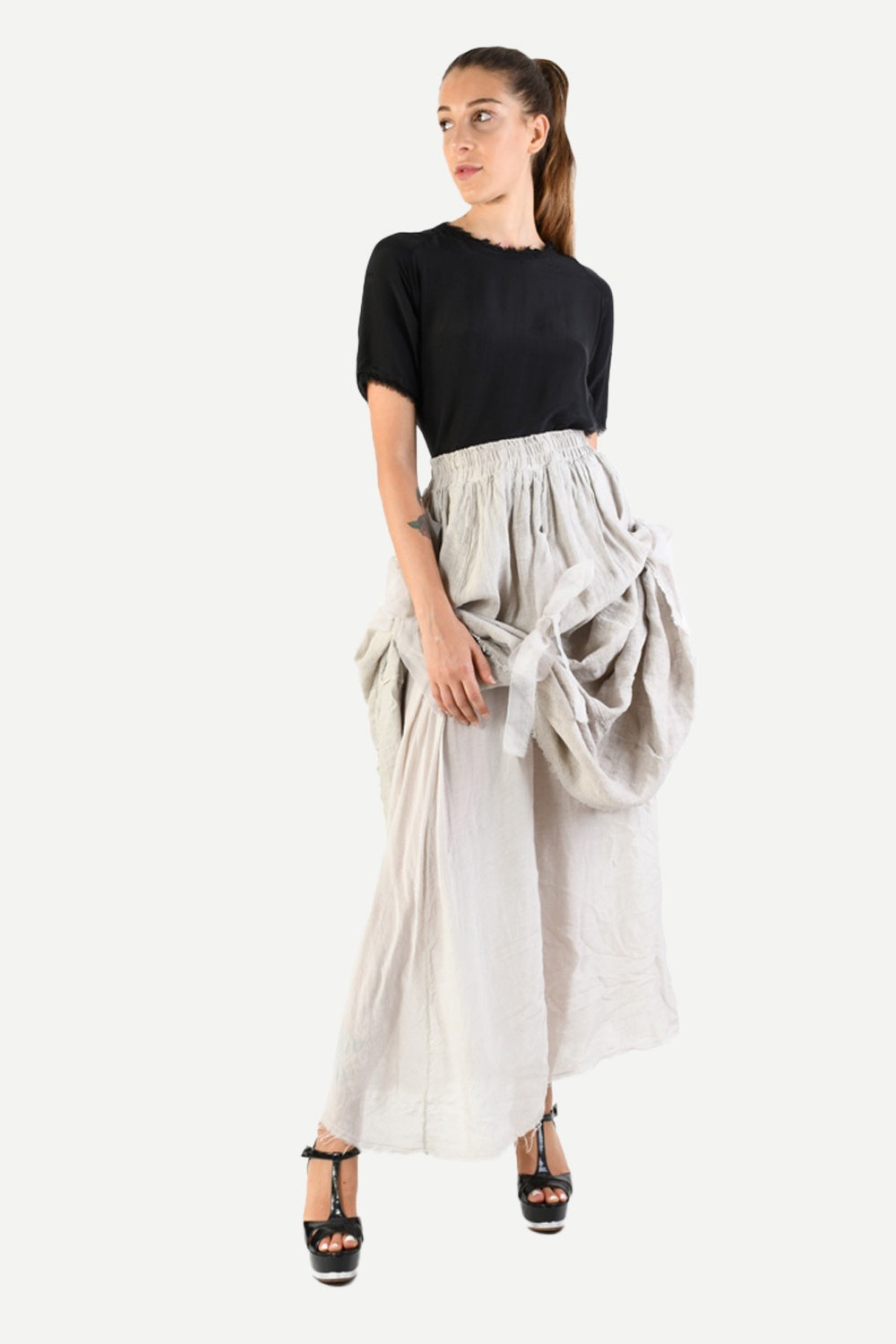 SANCTAMUERTE ADJUSTABLE LINEN SKIRT DESERT