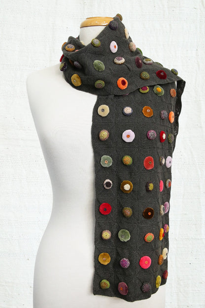 SOPHIE DIGARD BISCUIT VELOURS CROCHET WOOL SCARF CHARCOAL