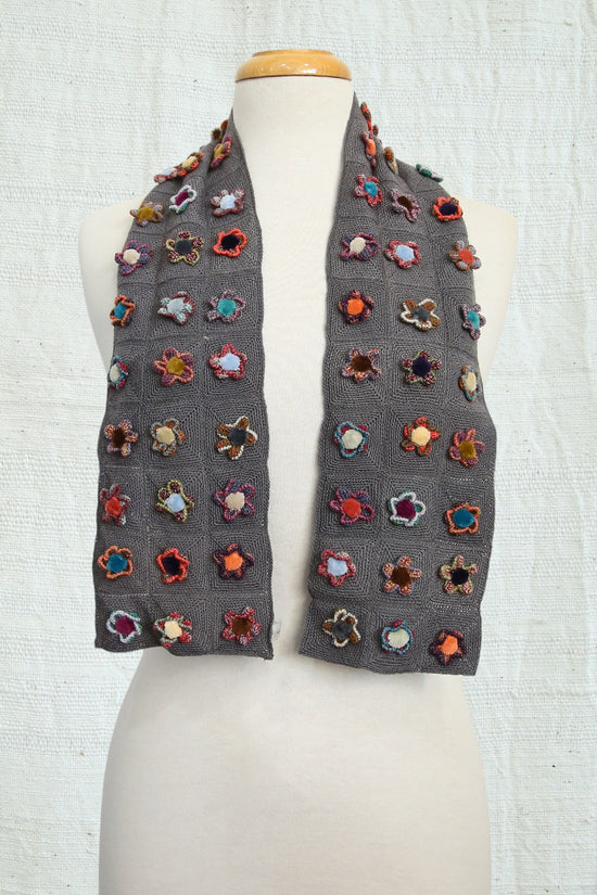 SOPHIE DIGARD MARGUERITE PETITE CROCHET WOOL SCARF CHARCOAL