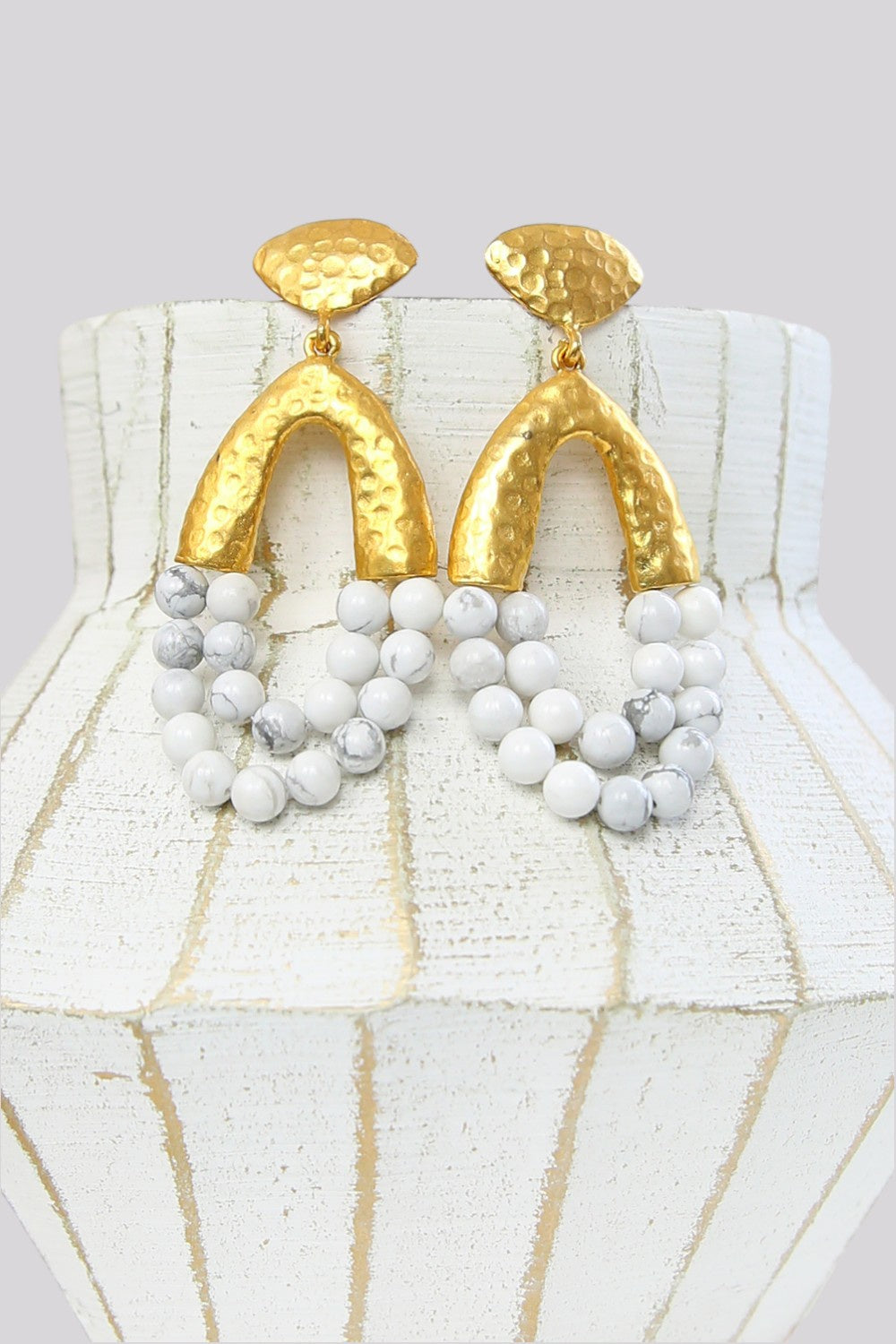 SECRETLY POSH MEDIUM WHITE MARBLE STONE EARRINGS