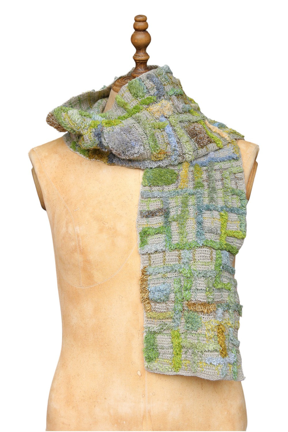 Sophie Digard Green Weeds Crotched Linen Scarf
