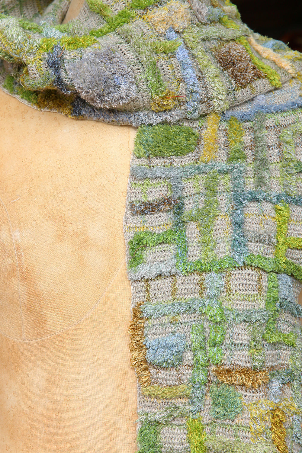 Sophie Digard Green Weeds Crotched Linen Scarf