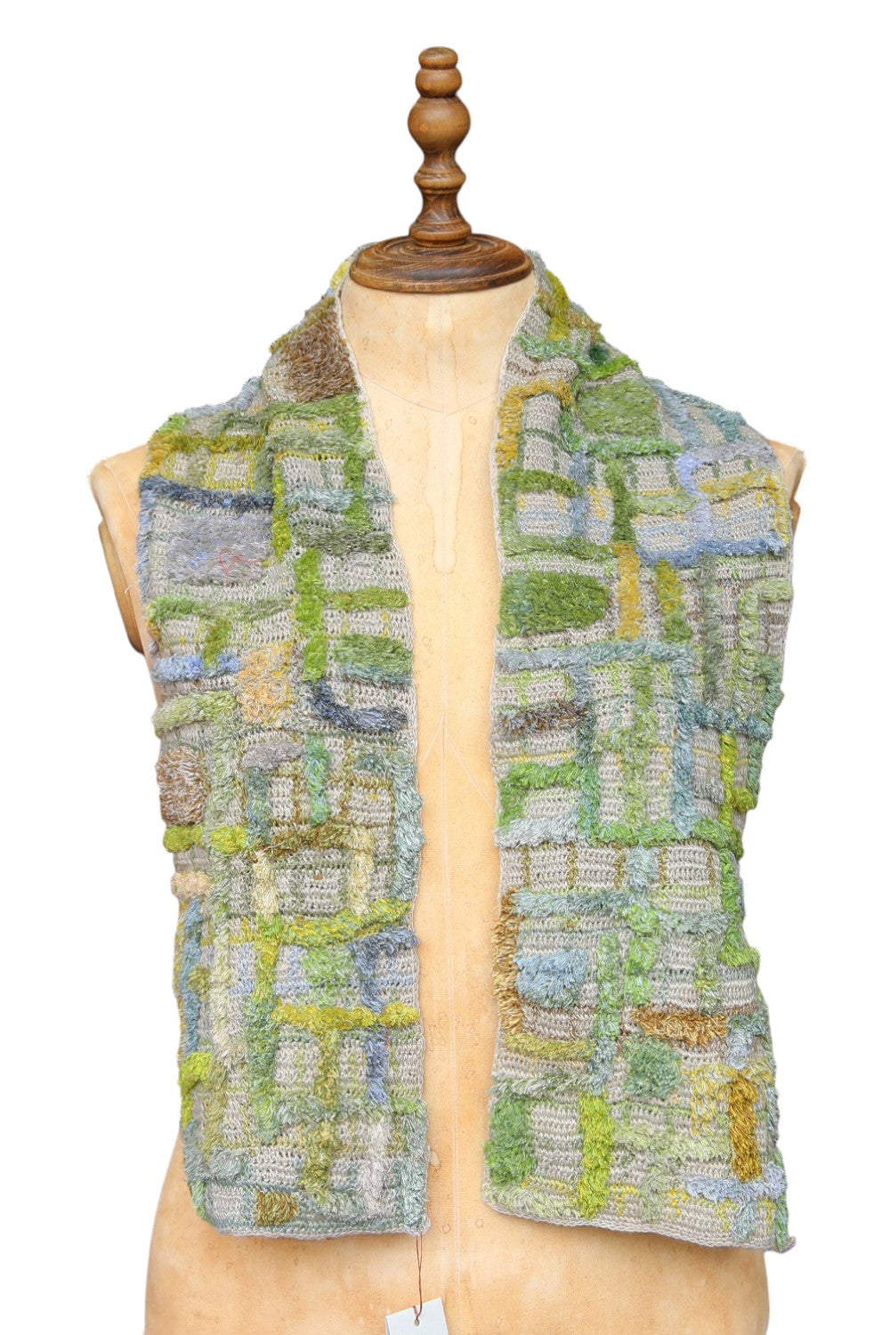 Sophie Digard Green Weeds Crotched Linen Scarf