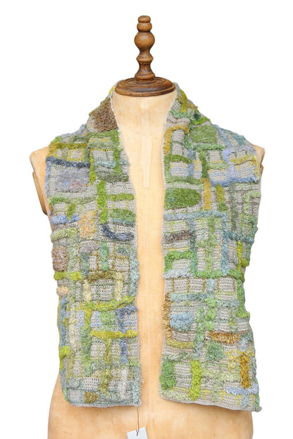 Sophie Digard Green Weeds Crotched Linen Scarf
