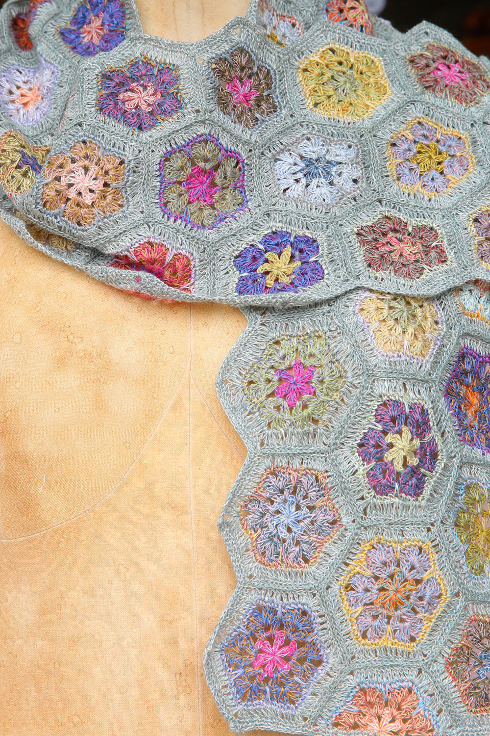 Sophie Digard Green Patchwork Linen Scarf