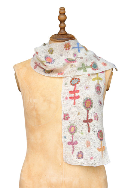 Sophie Digard Ecrupate Paint Linen Flower Scarf