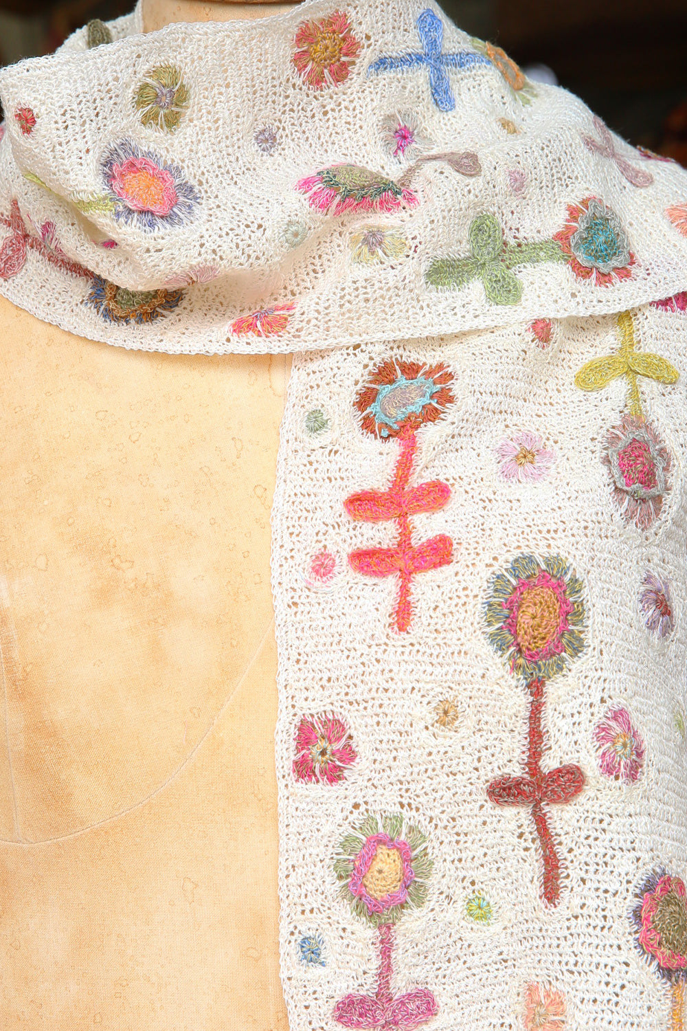 Sophie Digard Ecrupate Paint Linen Flower Scarf