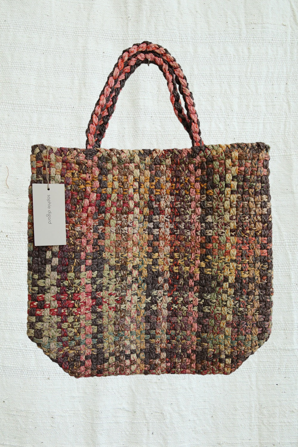 SOPHIE DIGARD CROCHET RAFFIA COLOURED CHECKER BAG