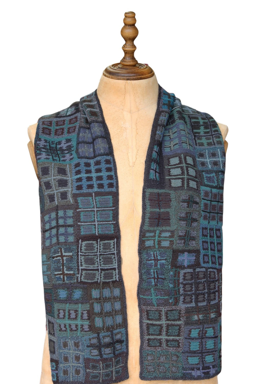 SOPHIE DIGARD GRIS BLEUE LARGE CROCHET SCARF