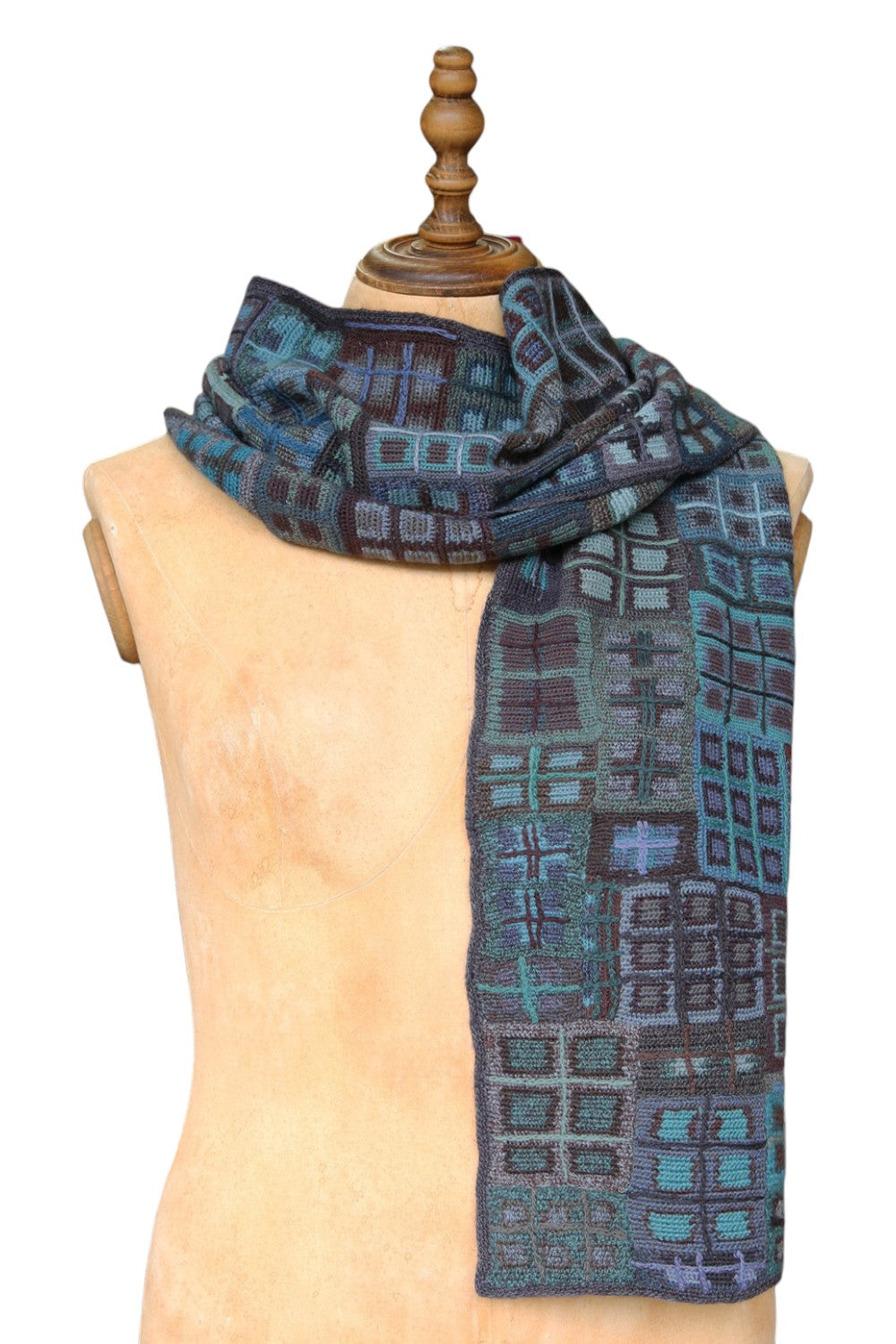 SOPHIE DIGARD GRIS BLEUE LARGE CROCHET SCARF