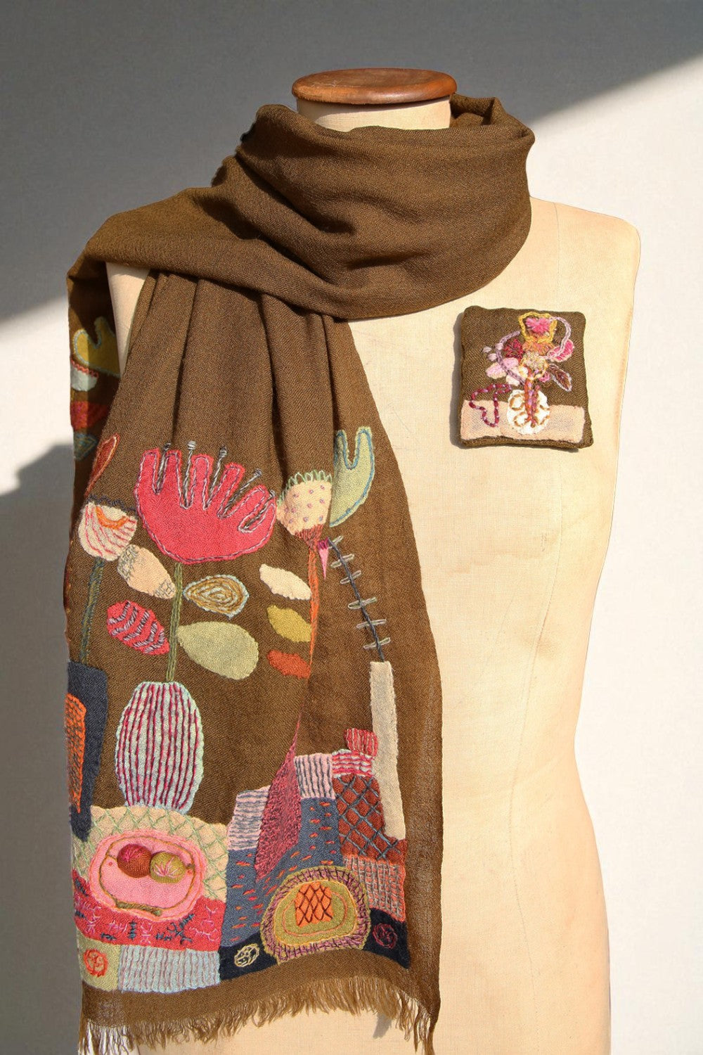 SOPHIE DIGARD BALGA RECTANGULAR BROOCH KHAKI