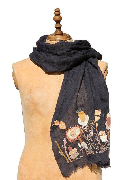 SOPHIE DIGARD ALLAUG BLACK LINEN SCARF