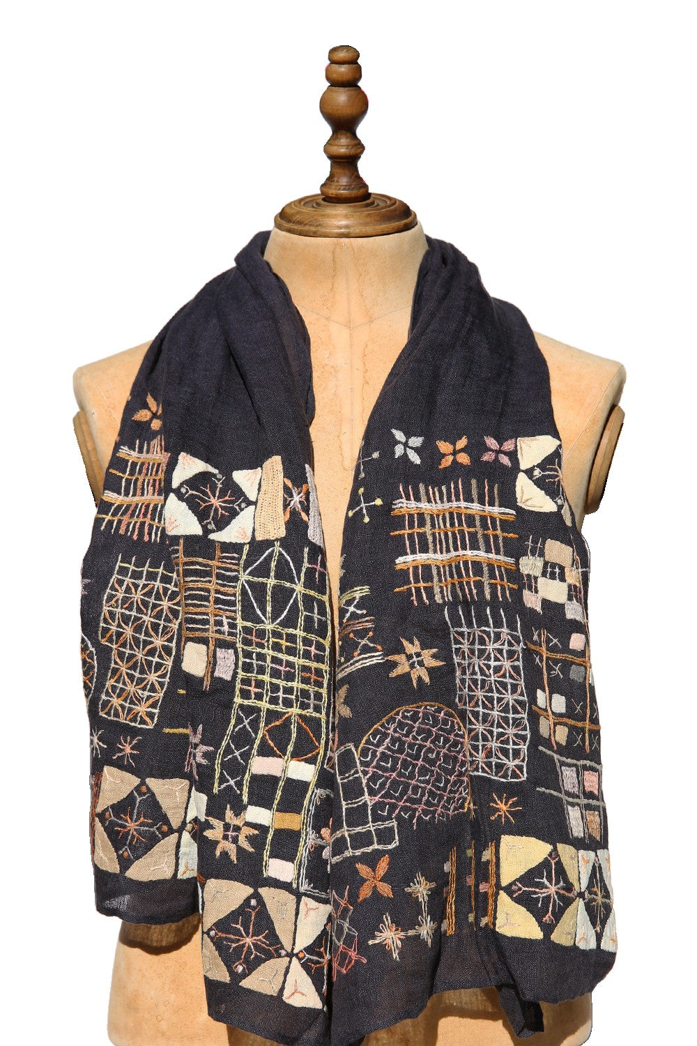 SOPHIE DIGARD PATCH SLATE LINEN SCARF
