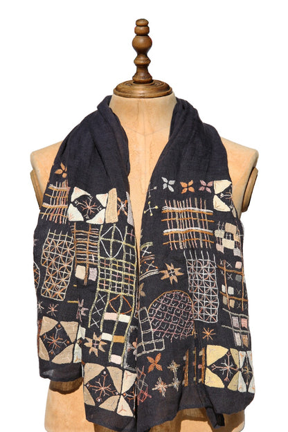 SOPHIE DIGARD PATCH SLATE LINEN SCARF