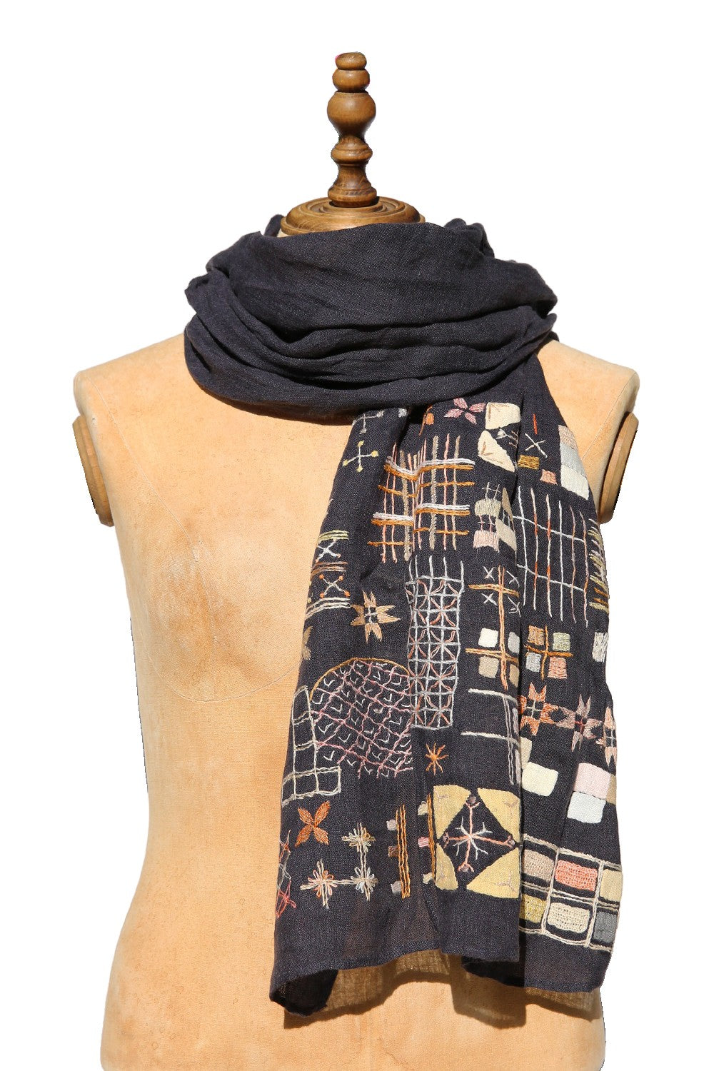 SOPHIE DIGARD PATCH SLATE LINEN SCARF