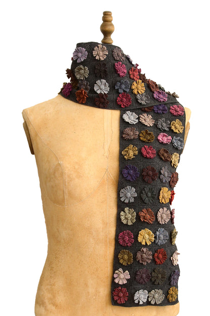 SOPHIE DIGARD MEDIUM CROCHET SCARF CHARCOAL WITH FLOWERS