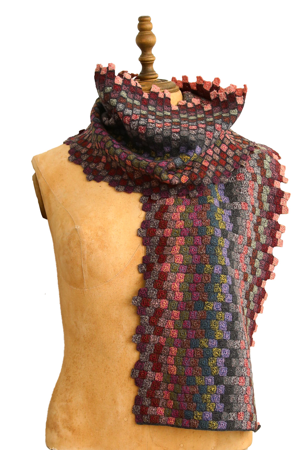 SOPHIE DIGARD LARGE CROCHET SCARF MULTI CHECKERBOARD