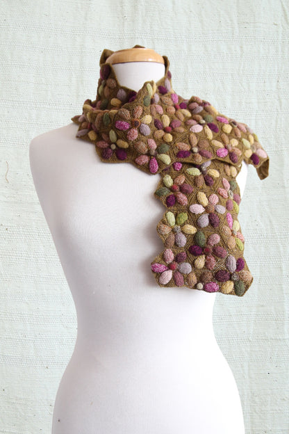 SOPHIE DIGARD &quot;MARVAL&quot; WOOL CROCHET SCARF MUSTARD/PURPLE