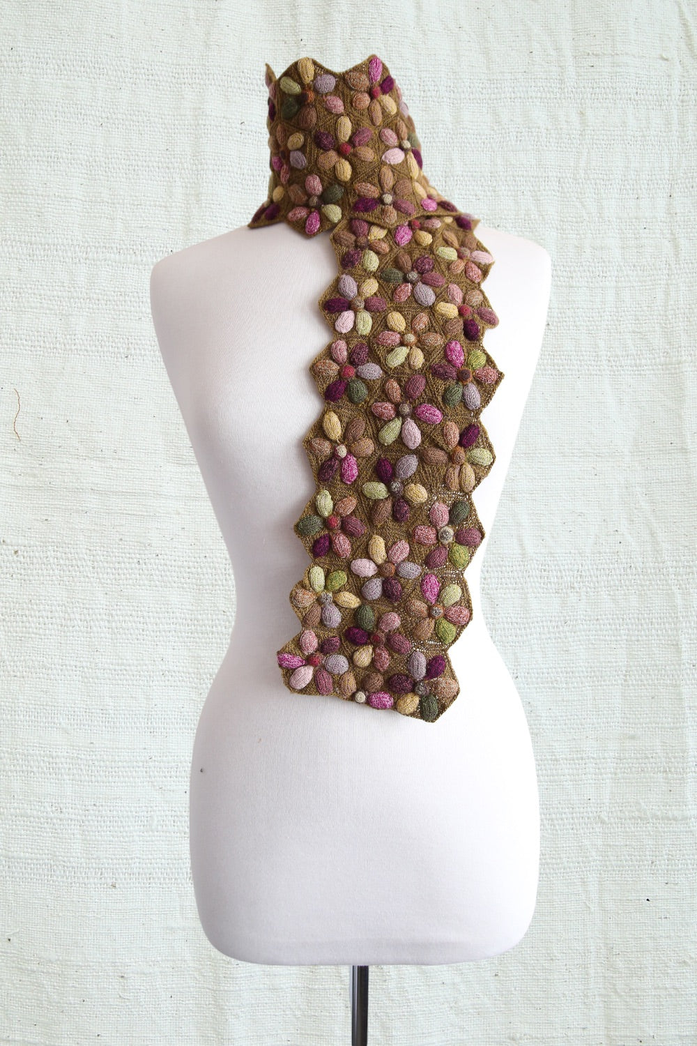 SOPHIE DIGARD &quot;MARVAL&quot; WOOL CROCHET SCARF MUSTARD/PURPLE