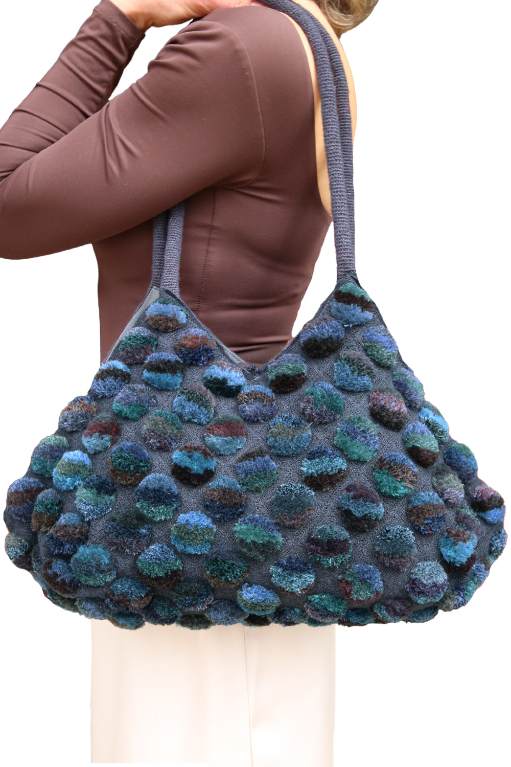 SOPHIE DIGARD WOOL BAG POMPOM GREY/BLUE