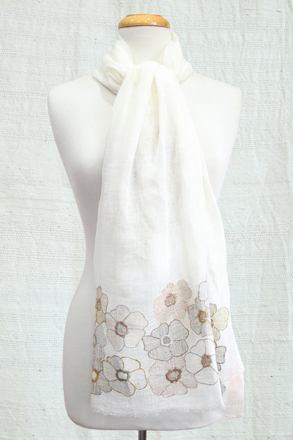 SOPHIE DIGARD ECRUPAT PIERRES CROCHET LINEN SCARF