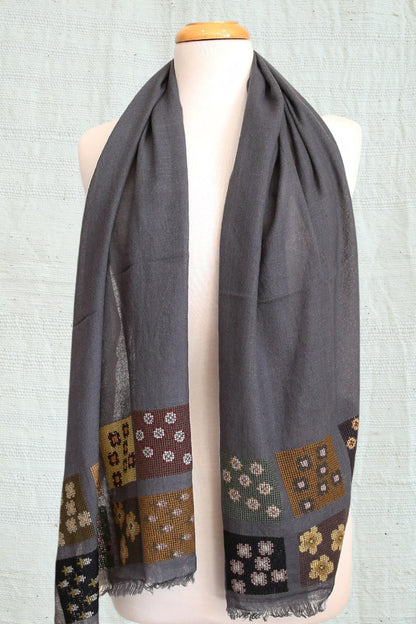 SOPHIE DIGARD TREGOR CHARCOAL LINEN SCARF