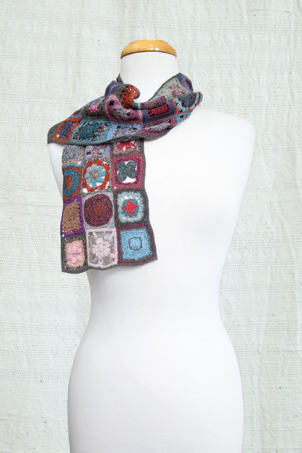 SOPHIE DIGARD FLOWER WHEEL CROCHET WOOL SCARF